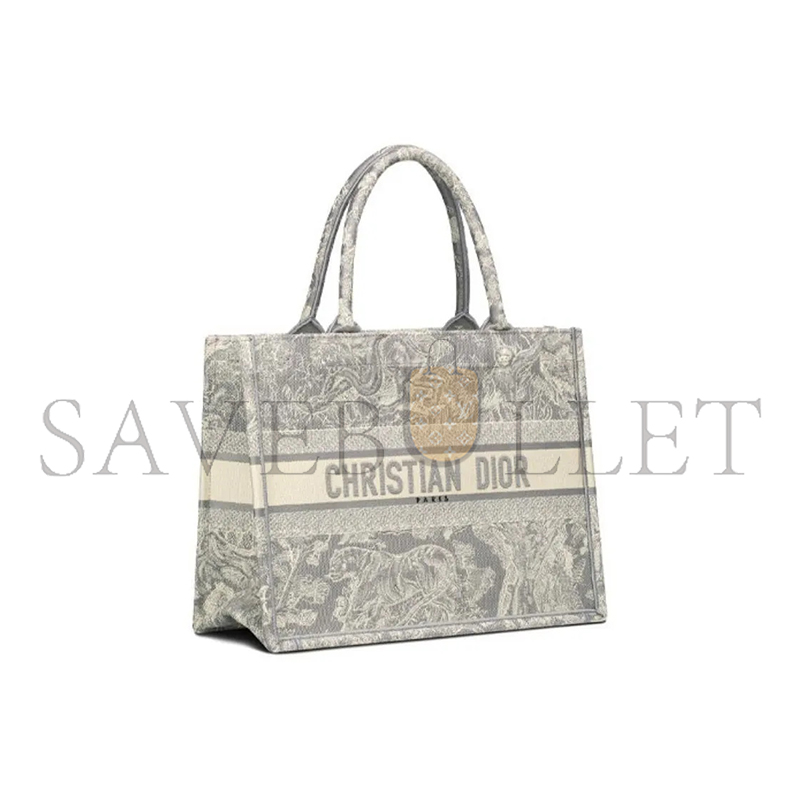 D*or canvas embroidered medium D*oriviera toile de jouy book tote gray m1296zrgo-m932 (36.5*28*17.5cm)